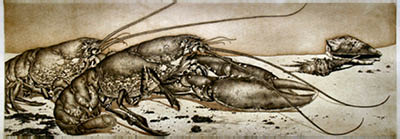 Richard M&uuml;ller (1874-1954),Zwei Hummer, technisch perfekt in Aquatinta und Kaltnadel
ausgef&uuml;hrt,two lobsters, a mixed technique of aquatinta and drypoint in perfection