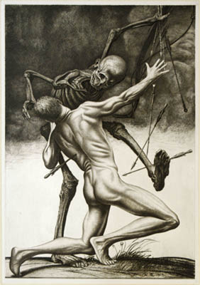 Richard M&uuml;ller (1874-1954),ein Jahr vor dem 1. Weltkrieg schuf M&uuml;ller diese
vision&auml;re Blatt,the beaten aggressor, a visionary motif one year before WW 1