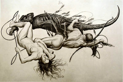 Richard M&uuml;ller (1874-1954),Eine weitere Bogensch&uuml;tzendarstellung mit starkem
Symbolgehalt,another archer-motiv withs a huge content of symbolism